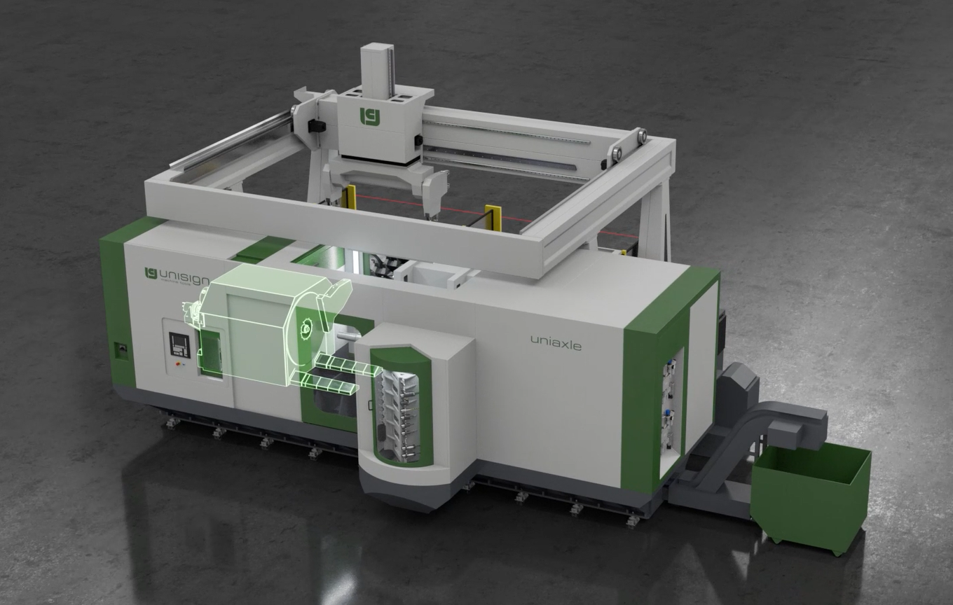 UNIAXLE CNC machine | rear axle machining | turning head rotates around the axle | unisign.com